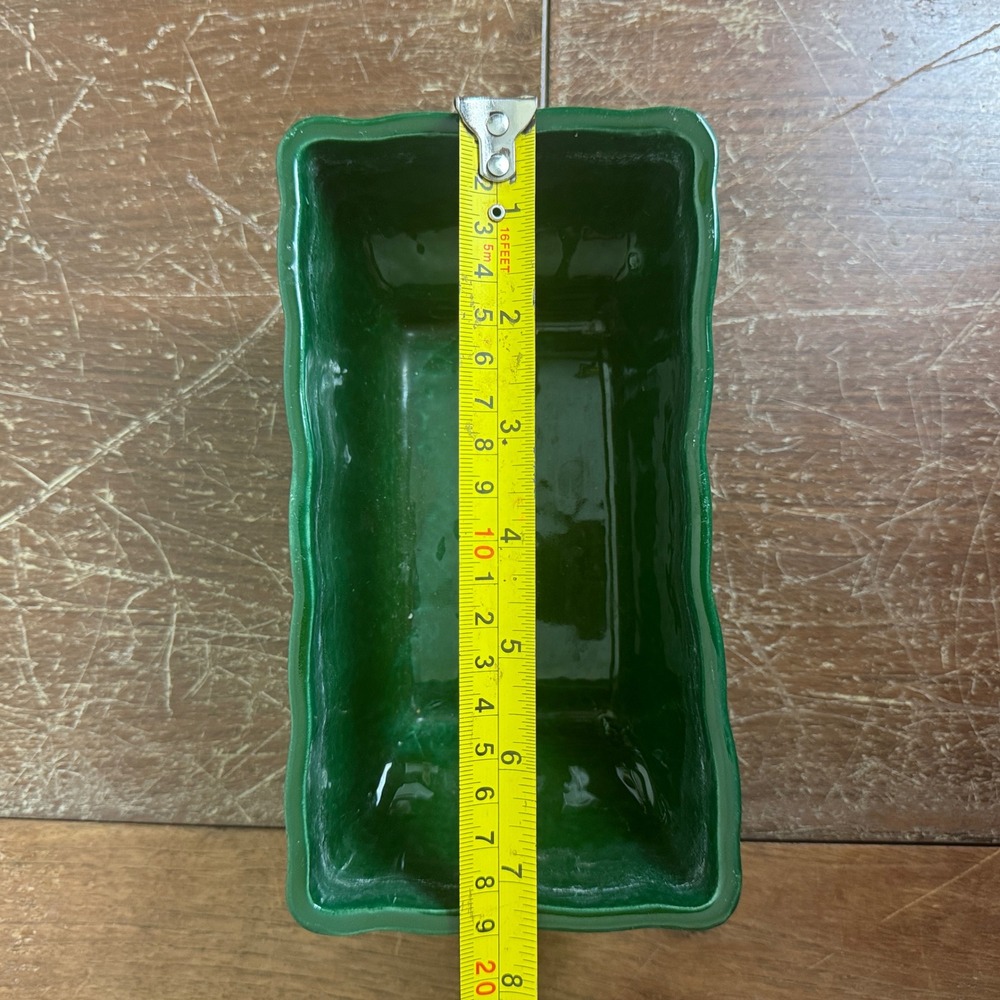 Vintage Dark Hunter Green Ceramic Footed Rectangular Planter Succulent Pot - Picture 2 of 9